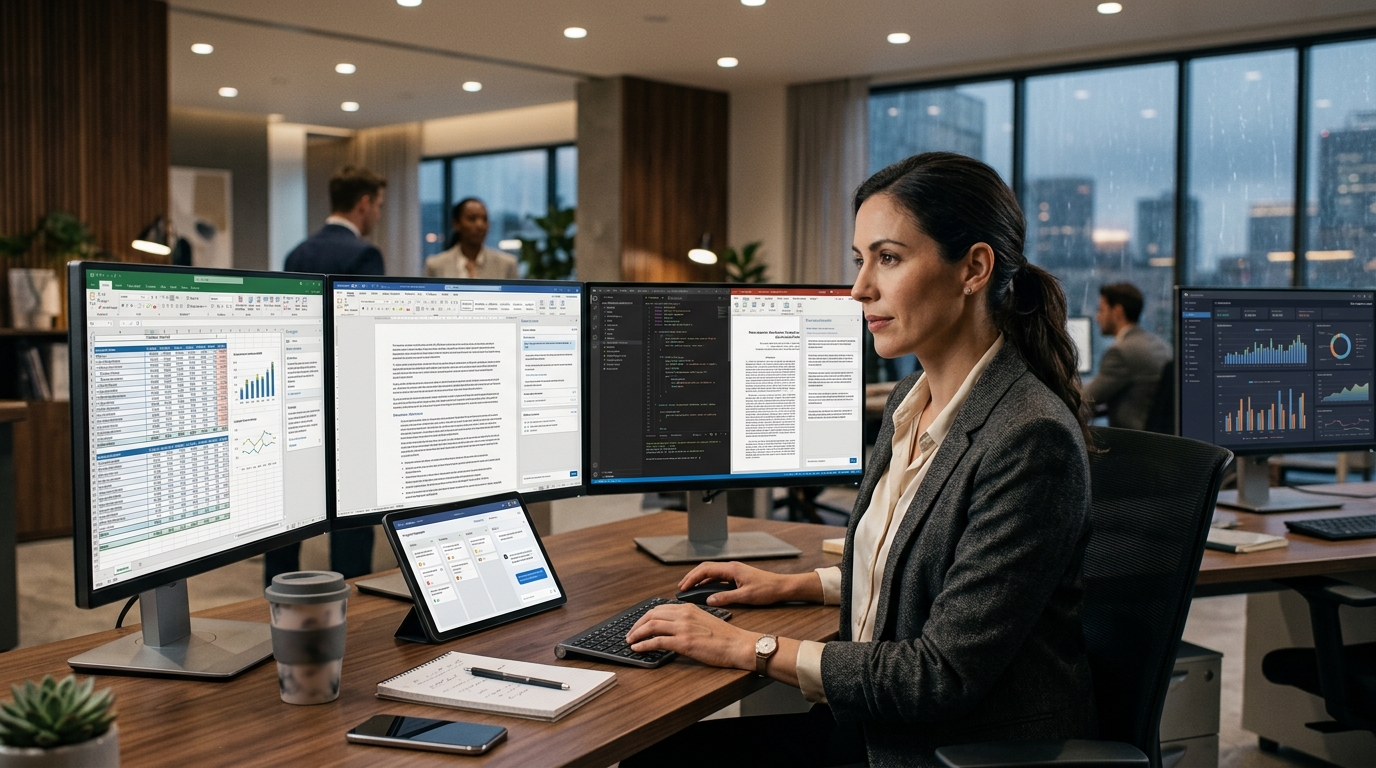 Premium visualization contrasting two distinct user interfaces: a live-rendering workspace versus a multi-modal voice and text canvas.